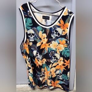 No Boundaries Black Floral Skull Tank Top.